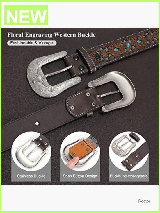 Genuine Leather Western Belt Interchangeable Buckle Cowboy Belt